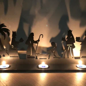 Natività stilizzata, presepe in poco spazio, portacandela